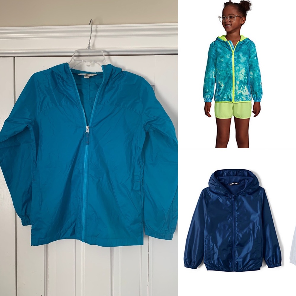 NWOT Lands’ End Lightweight Hooded Rain Jacket Turquoise Youth M